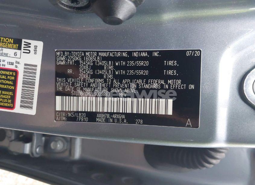 Photo 9 of 2020 Toyota Highlander HYBRID LIMITED (VIN 5TDDBRCH2LS009883)