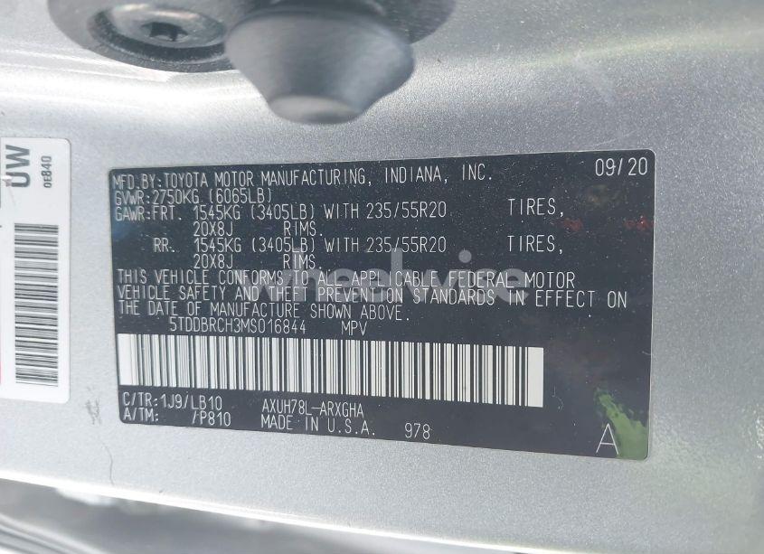 Photo 9 of 2021 Toyota Highlander HYBRID LIMITED (VIN 5TDDBRCH3MS016844)