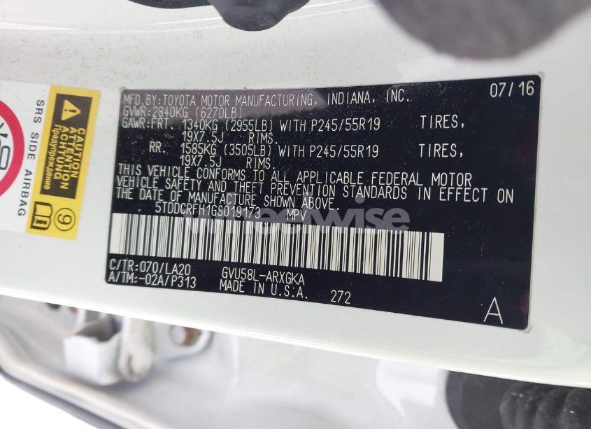 Photo 9 of 2016 Toyota Highlander HYBRID LIMITED PLATINUM V6 (VIN 5TDDCRFH1GS019173)