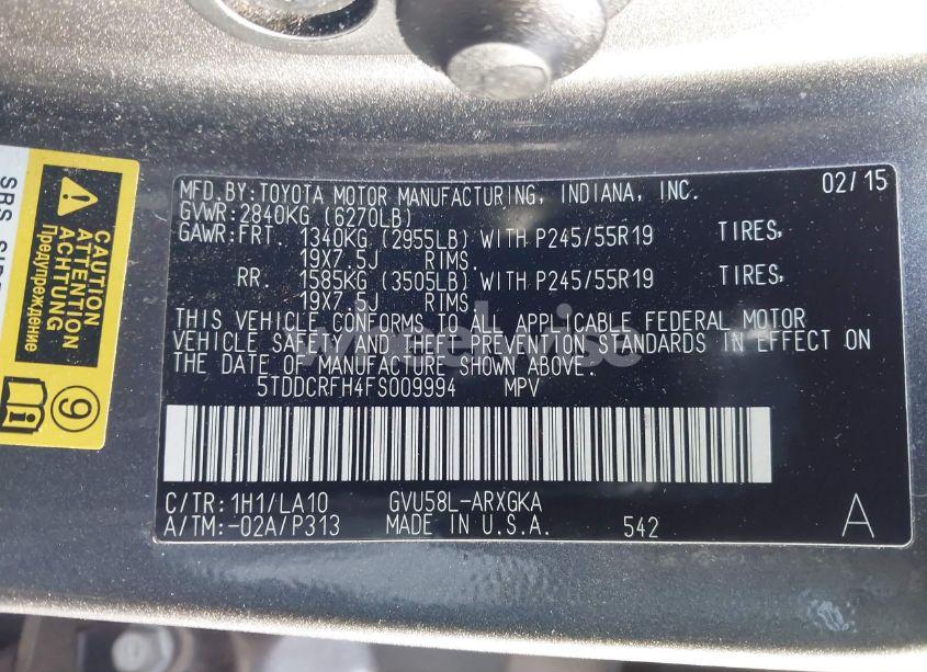 Photo 9 of 2015 Toyota Highlander HYBRID LIMITED (VIN 5TDDCRFH4FS009994)