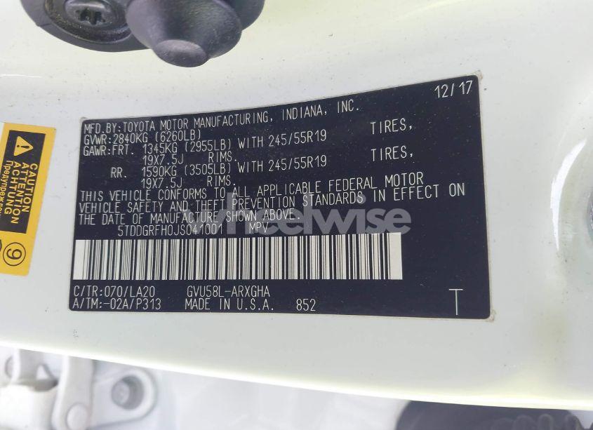 Photo 9 of 2018 Toyota Highlander HYBRID LIMITED PLATINUM (VIN 5TDDGRFH0JS041001)