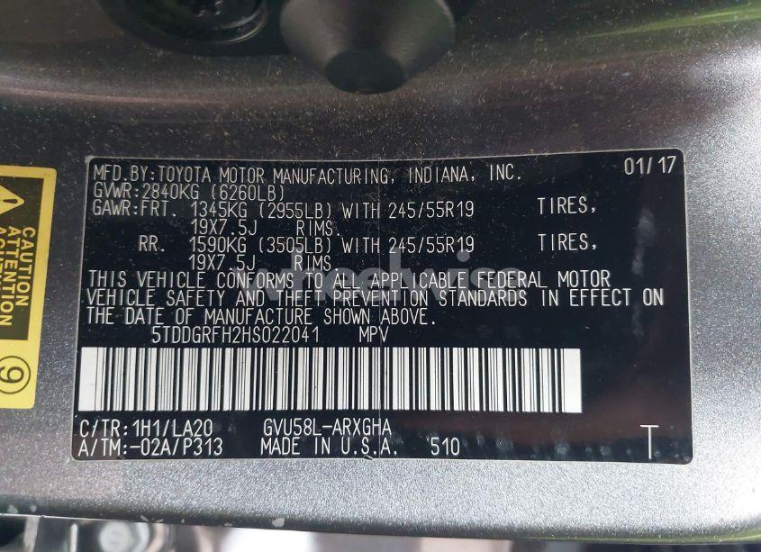 Photo 9 of 2017 Toyota Highlander HYBRID LIMITED (VIN 5TDDGRFH2HS022041)