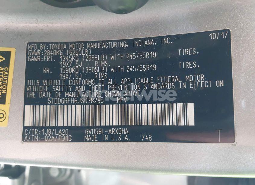 Photo 9 of 2018 Toyota Highlander HYBRID LIMITED (VIN 5TDDGRFH6JS038295)