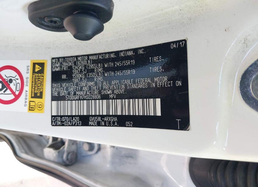 Photo 9 of 2017 Toyota Highlander HYBRID LIMITED (VIN 5TDDGRFH7HS028806)