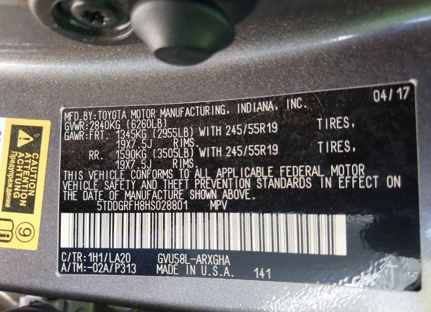 Photo 9 of 2017 Toyota Highlander HYBRID LIMITED PLATINUM (VIN 5TDDGRFH8HS028801)