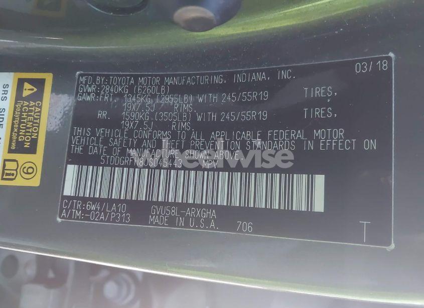 Photo 9 of 2018 Toyota Highlander HYBRID LIMITED PLATINUM (VIN 5TDDGRFH8JS045443)