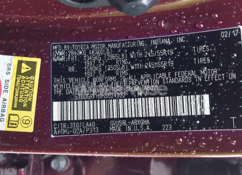 Photo 9 of 2017 Toyota Highlander HYBRID LIMITED (VIN 5TDDGRFH9HS024322)