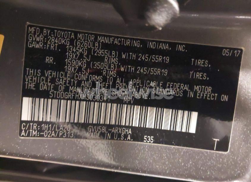 Photo 9 of 2017 Toyota Highlander HYBRID LIMITED PLATINUM (VIN 5TDDGRFHXHS030341)