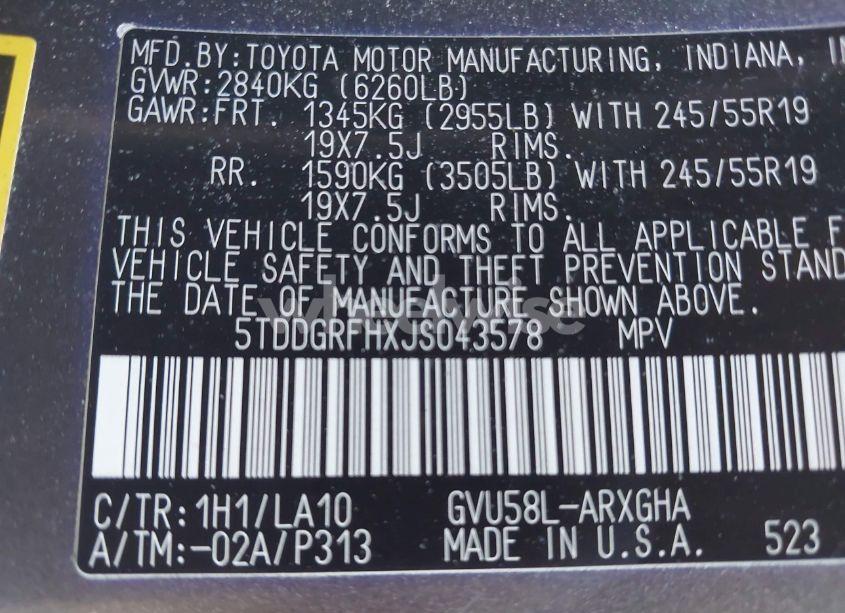 Photo 9 of 2018 Toyota Highlander HYBRID LIMITED (VIN 5TDDGRFHXJS043578)