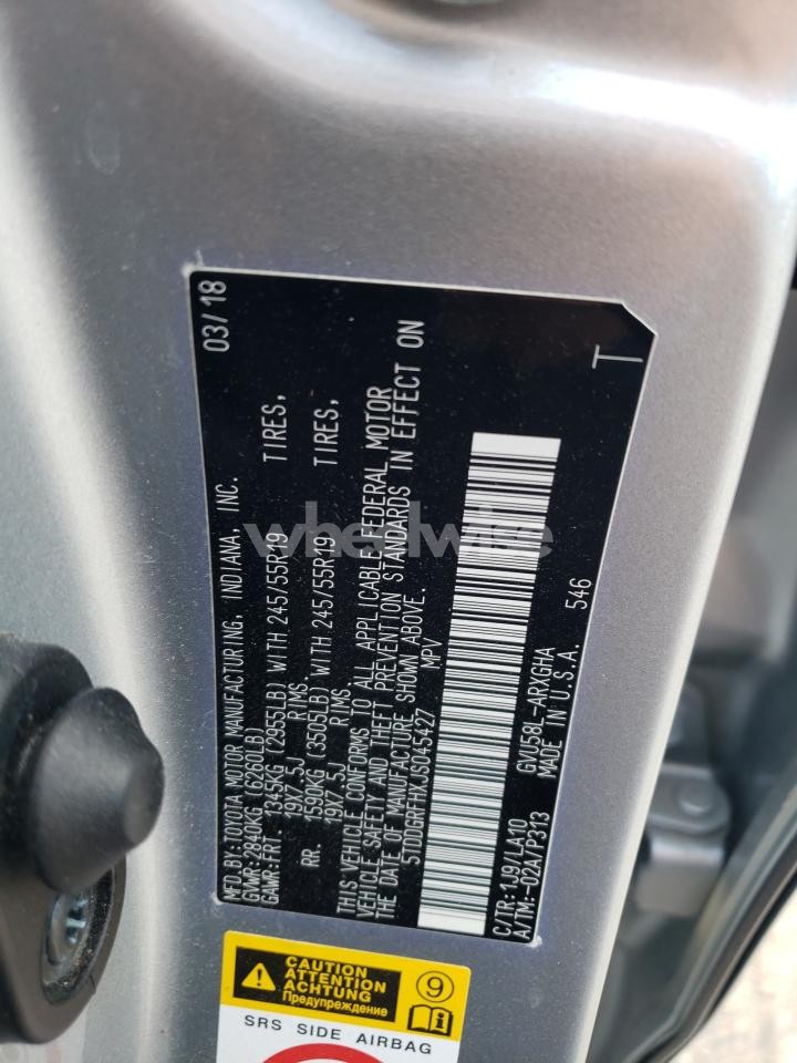 Photo 14 of 2018 TOYOTA HIGHLANDER HYBRID LIMITED (VIN 5TDDGRFHXJS045427)