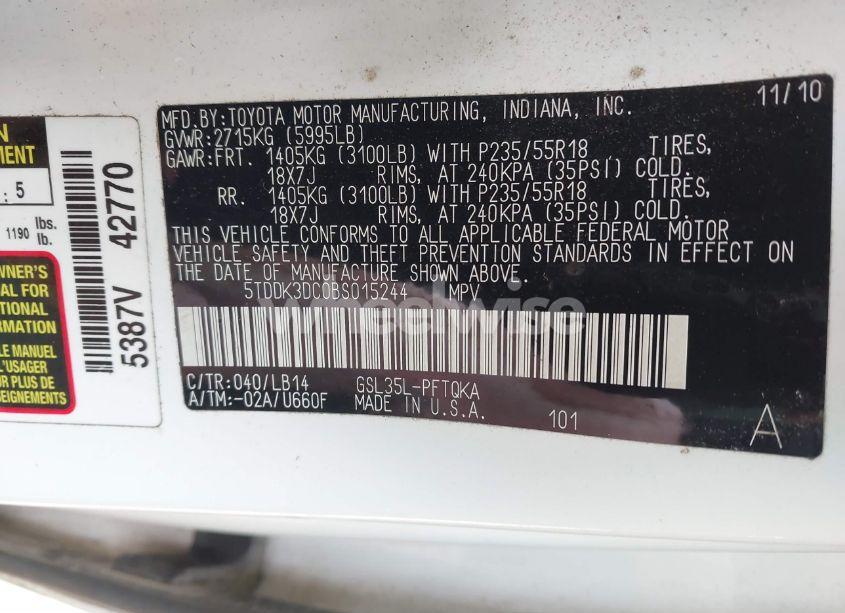 Photo 9 of 2011 Toyota Sienna XLE/LIMITED (VIN 5TDDK3DC0BS015244)