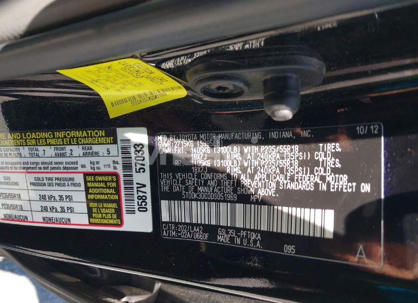 Photo 9 of 2013 Toyota Sienna LIMITED 7 PASSENGER (VIN 5TDDK3DC0DS051969)