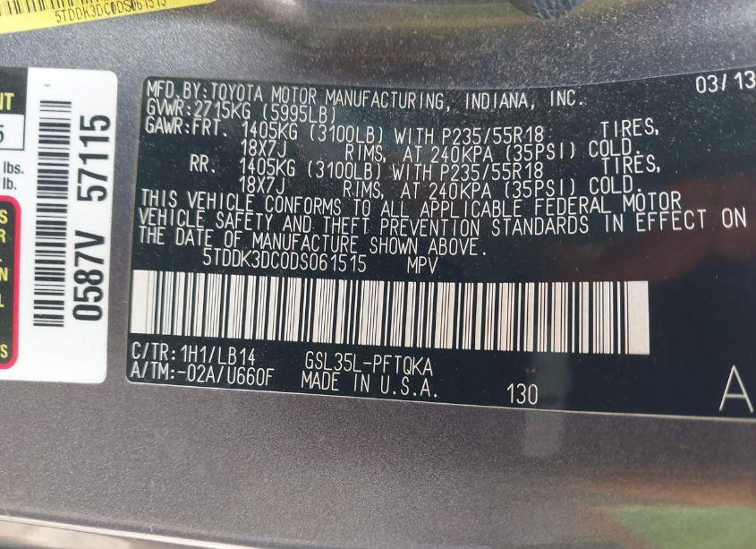 Photo 9 of 2013 Toyota Sienna XLE/LIMITED (VIN 5TDDK3DC0DS061515)