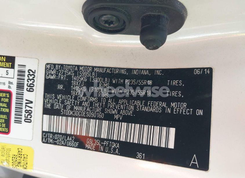 Photo 9 of 2014 Toyota Sienna LIMITED 7 PASSENGER (VIN 5TDDK3DC0ES090160)