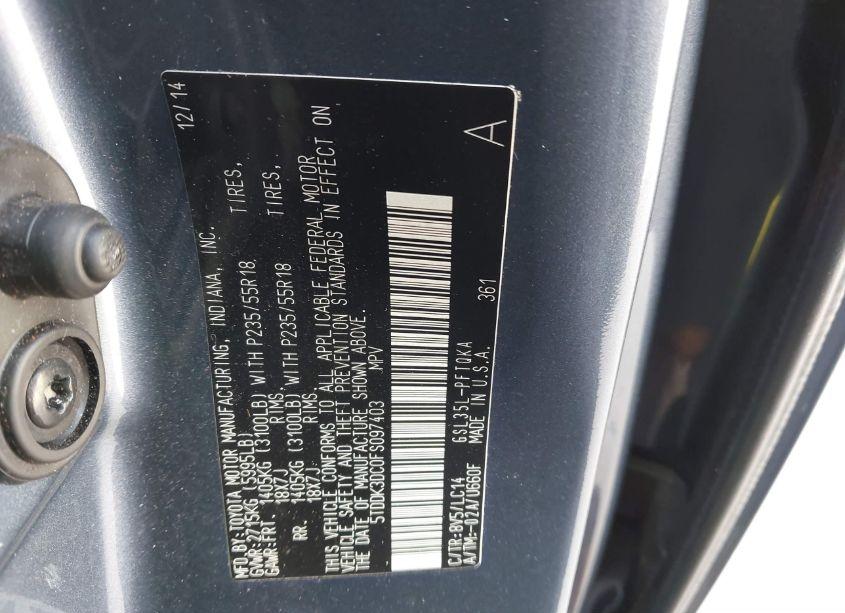 Photo 9 of 2015 Toyota Sienna XLE/LIMITED (VIN 5TDDK3DC0FS097403)