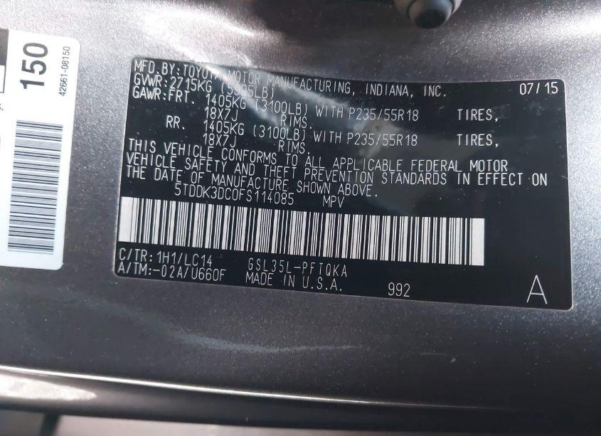 Photo 9 of 2015 Toyota Sienna XLE/LIMITED (VIN 5TDDK3DC0FS114085)