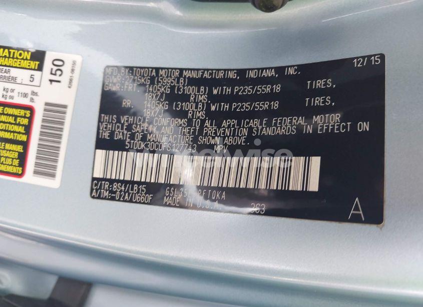 Photo 9 of 2015 Toyota Sienna LIMITED PREMIUM 7 PASSENGER (VIN 5TDDK3DC0FS127743)