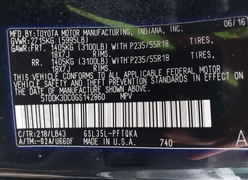 Photo 9 of 2016 Toyota Sienna LIMITED PREMIUM 7 PASSENGER (VIN 5TDDK3DC0GS142860)