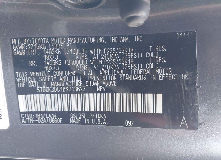 Photo 9 of 2011 Toyota Sienna XLE/LIMITED (VIN 5TDDK3DC1BS018623)