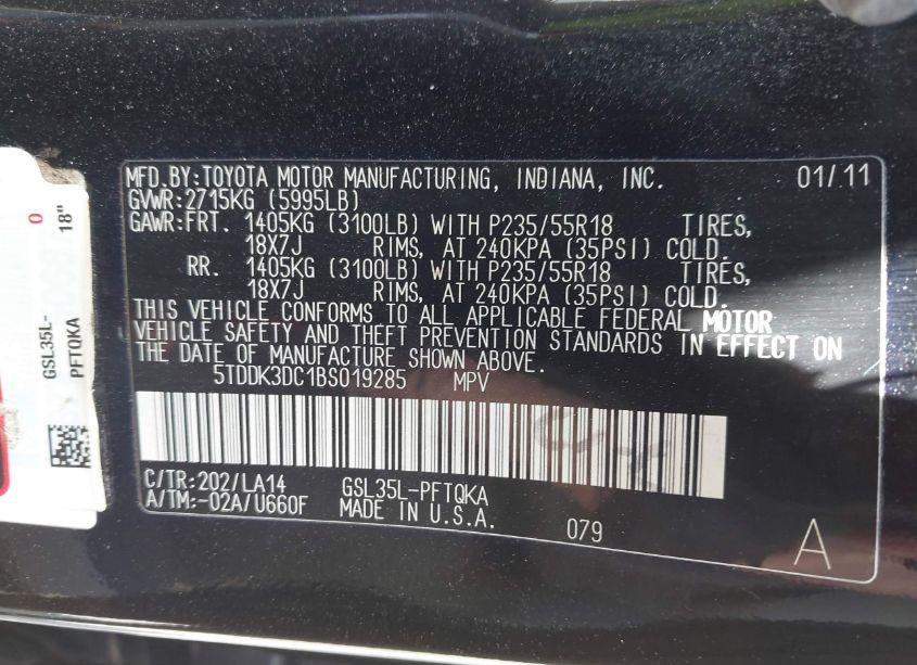 Photo 9 of 2011 Toyota Sienna LIMITED (VIN 5TDDK3DC1BS019285)