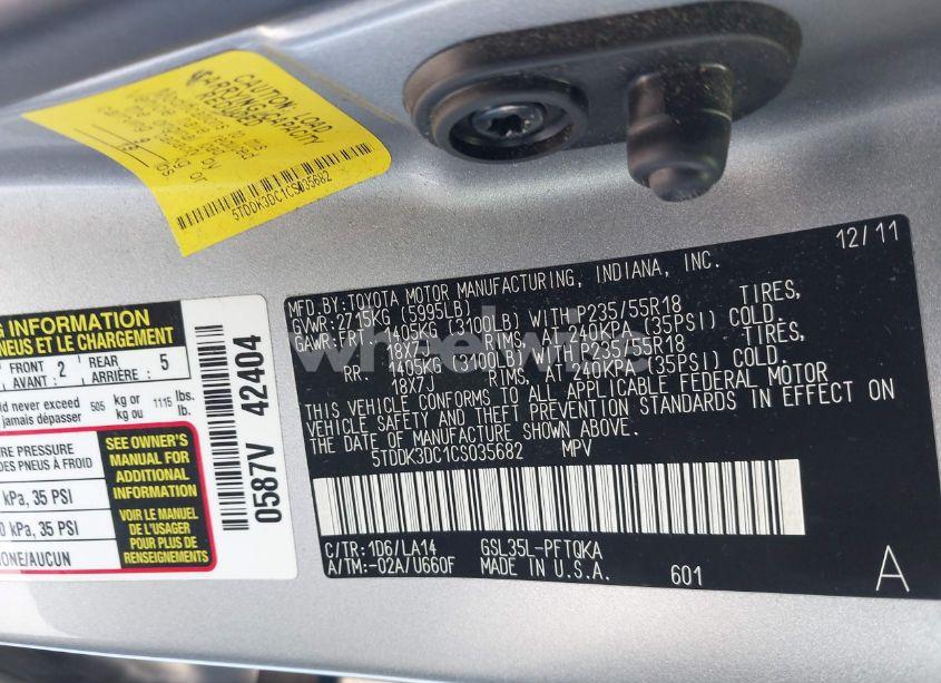 Photo 9 of 2012 Toyota Sienna XLE/LIMITED (VIN 5TDDK3DC1CS035682)