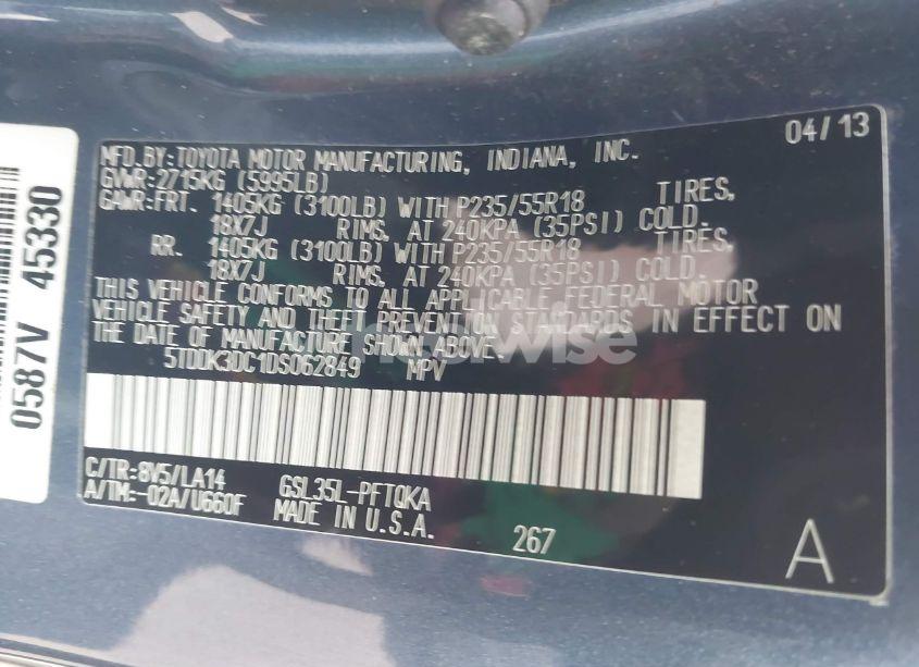 Photo 9 of 2013 Toyota Sienna XLE/LIMITED (VIN 5TDDK3DC1DS062849)