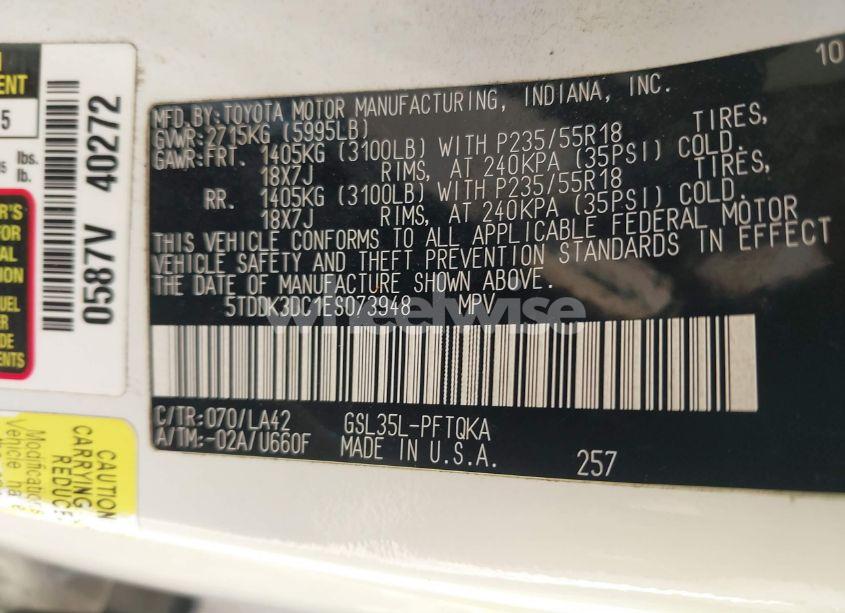 Photo 9 of 2014 Toyota Sienna XLE/LIMITED (VIN 5TDDK3DC1ES073948)