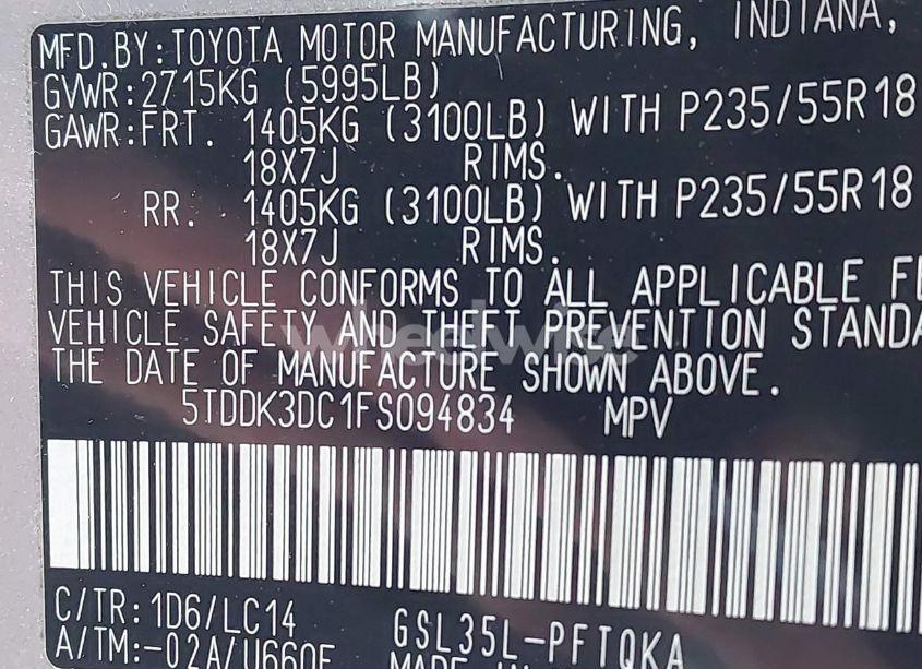 Photo 9 of 2015 Toyota Sienna XLE/LIMITED (VIN 5TDDK3DC1FS094834)