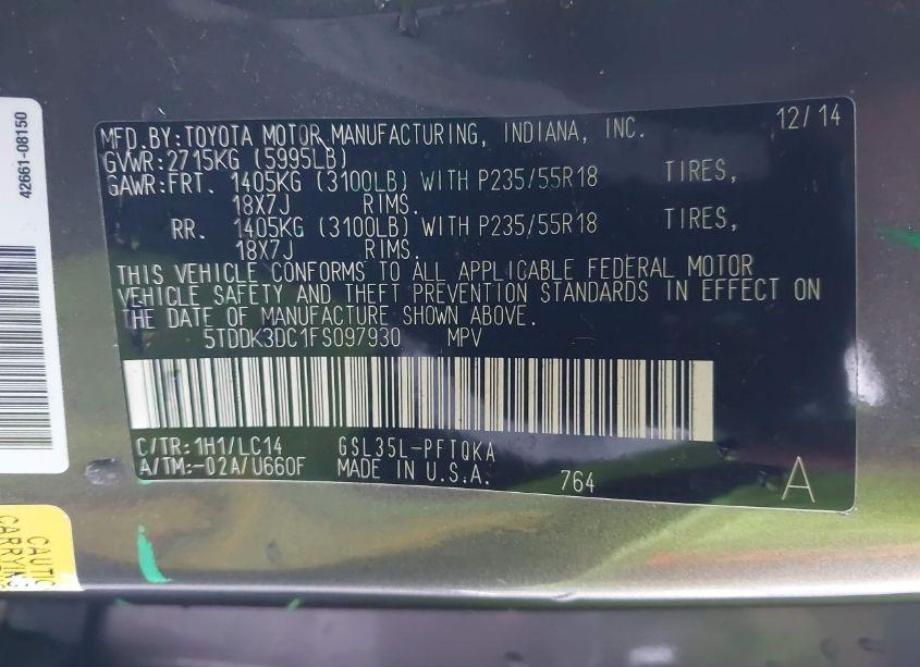 Photo 9 of 2015 Toyota Sienna XLE/LIMITED (VIN 5TDDK3DC1FS097930)