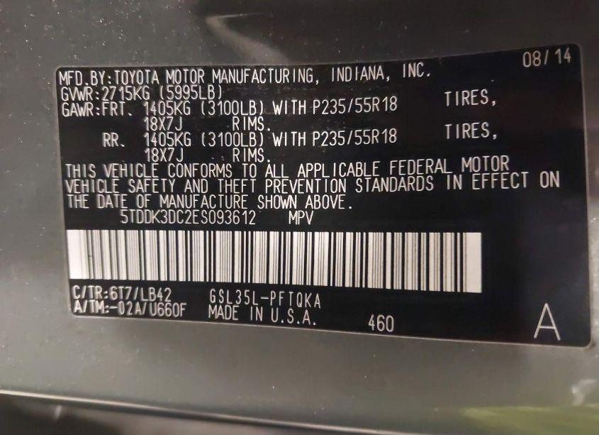 Photo 9 of 2014 Toyota Sienna XLE/LIMITED (VIN 5TDDK3DC2ES093612)
