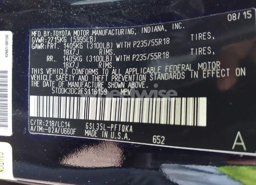 Photo 9 of 2015 Toyota Sienna XLE/LIMITED (VIN 5TDDK3DC2FS116159)