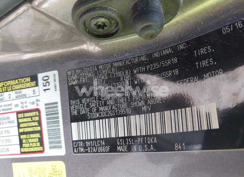 Photo 9 of 2016 Toyota Sienna XLE PREMIUM 7 PASSENGER (VIN 5TDDK3DC2GS139510)