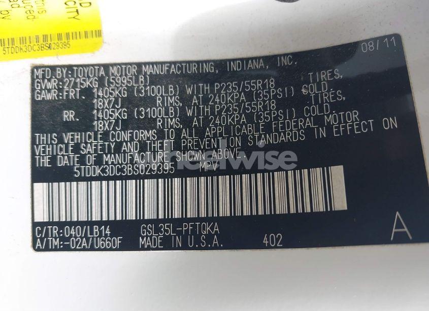 Photo 9 of 2011 Toyota Sienna XLE (VIN 5TDDK3DC3BS029395)