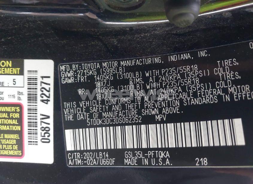 Photo 9 of 2013 Toyota Sienna XLE 7 PASSENGER (VIN 5TDDK3DC3DS062352)