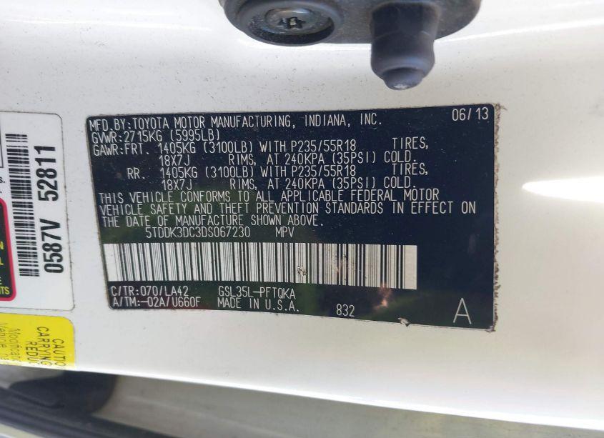 Photo 9 of 2013 Toyota Sienna XLE/LIMITED (VIN 5TDDK3DC3DS067230)