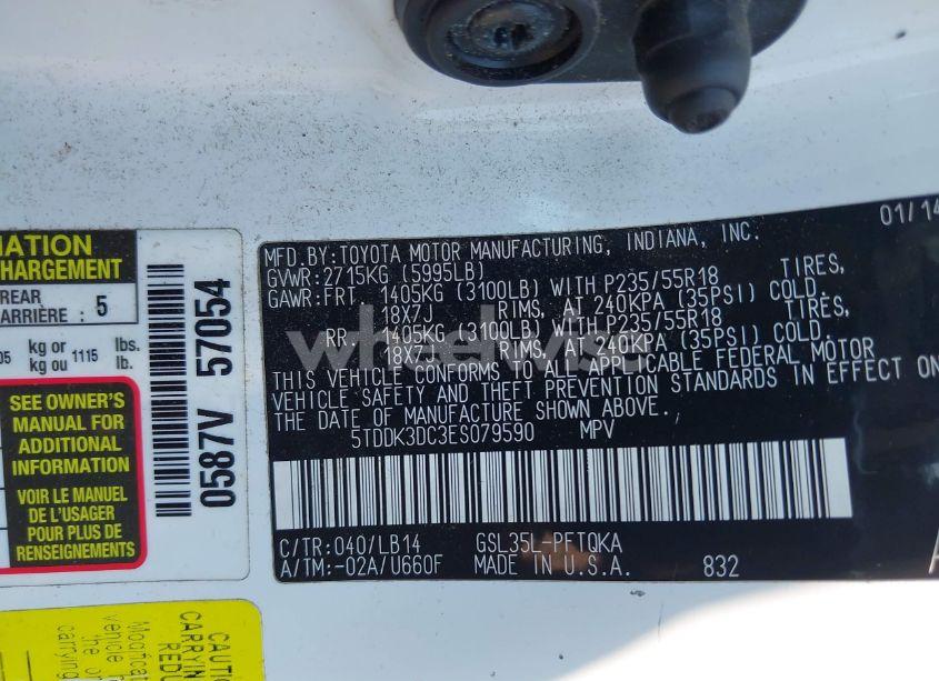 Photo 9 of 2014 Toyota Sienna XLE 7 PASSENGER (VIN 5TDDK3DC3ES079590)