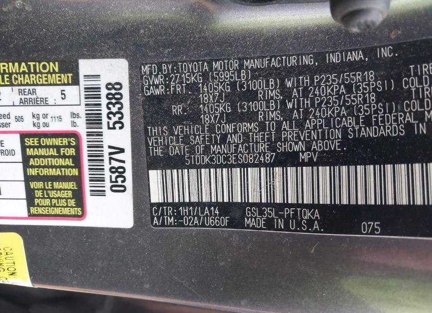 Photo 9 of 2014 Toyota Sienna LIMITED 7 PASSENGER (VIN 5TDDK3DC3ES082487)