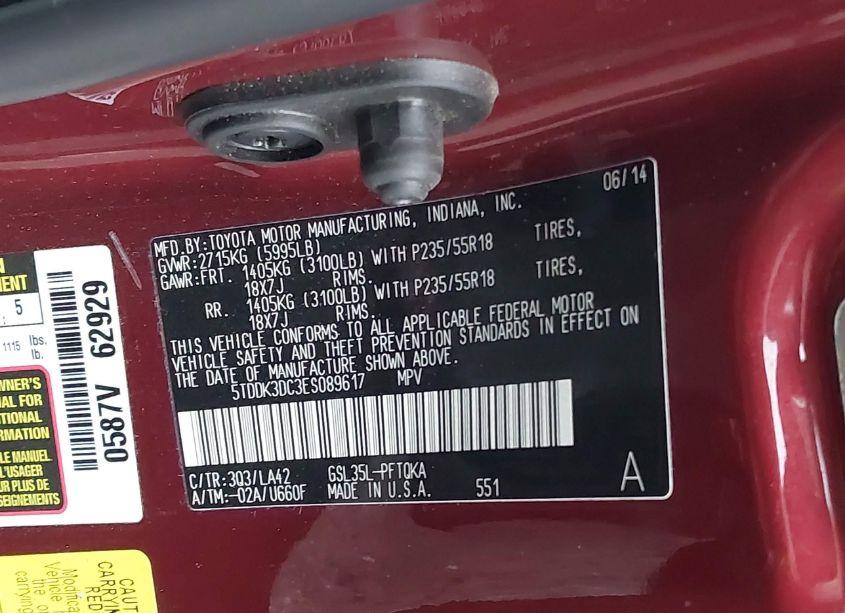 Photo 9 of 2014 Toyota Sienna XLE/LIMITED (VIN 5TDDK3DC3ES089617)
