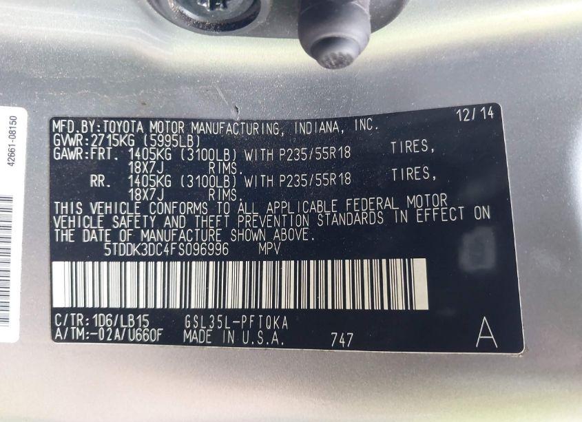 Photo 9 of 2015 Toyota Sienna LIMITED PREMIUM 7 PASSENGER (VIN 5TDDK3DC4FS096996)