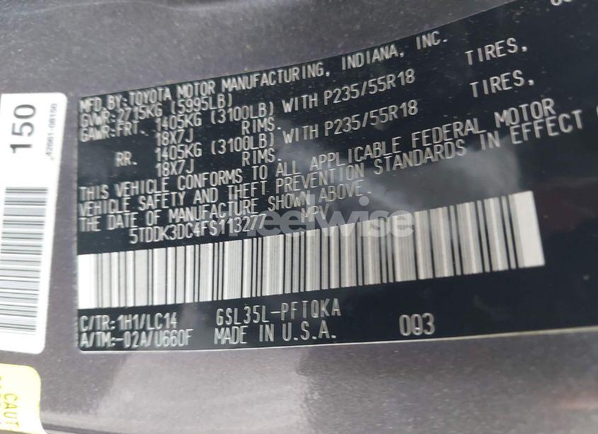 Photo 9 of 2015 Toyota Sienna XLE PREMIUM 7 PASSENGER (VIN 5TDDK3DC4FS113277)