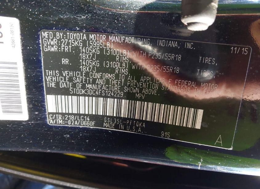 Photo 9 of 2015 Toyota Sienna XLE 7 PASSENGER (VIN 5TDDK3DC4FS124229)