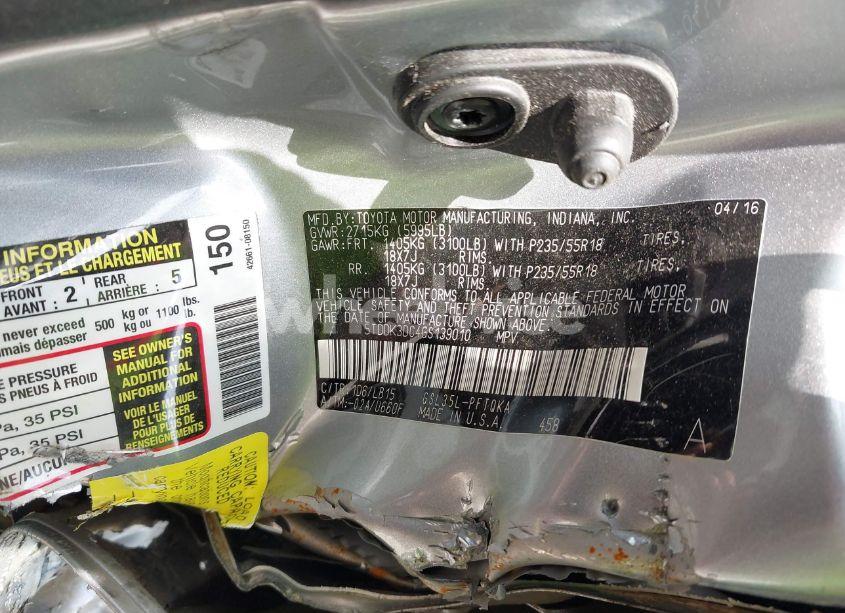 Photo 9 of 2016 Toyota Sienna LIMITED PREMIUM 7 PASSENGER (VIN 5TDDK3DC4GS139010)