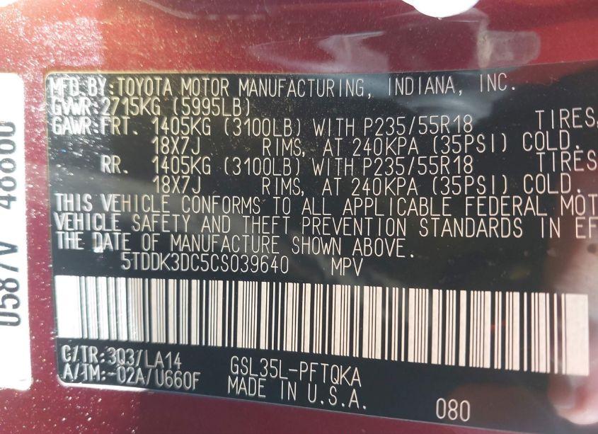 Photo 9 of 2012 Toyota Sienna XLE/LIMITED (VIN 5TDDK3DC5CS039640)