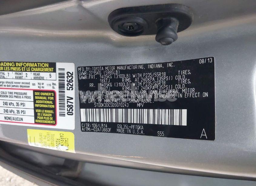 Photo 9 of 2013 Toyota Sienna XLE/LIMITED (VIN 5TDDK3DC5DS070243)