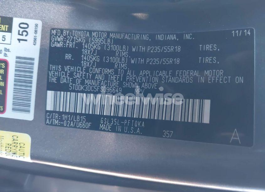 Photo 9 of 2015 Toyota Sienna LIMITED PREMIUM 7 PASSENGER (VIN 5TDDK3DC5FS096649)
