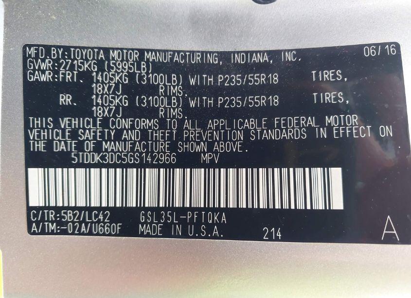 Photo 9 of 2016 Toyota Sienna XLE PREMIUM 7 PASSENGER (VIN 5TDDK3DC5GS142966)