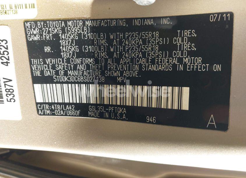 Photo 9 of 2011 Toyota Sienna XLE/LIMITED (VIN 5TDDK3DC6BS027138)