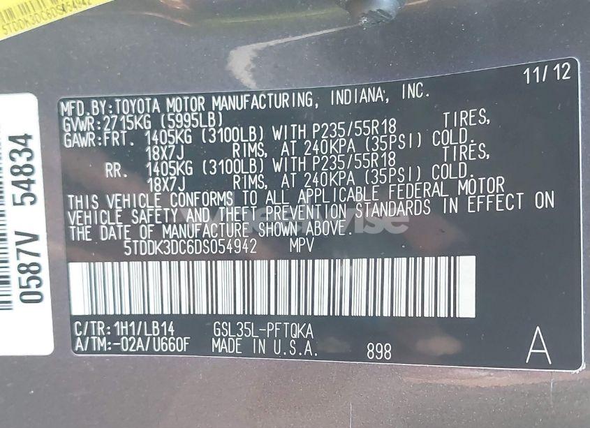 Photo 9 of 2013 Toyota Sienna XLE/LIMITED (VIN 5TDDK3DC6DS054942)