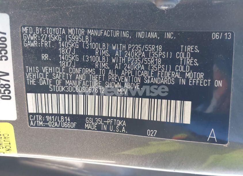 Photo 9 of 2013 Toyota Sienna XLE 7 PASSENGER (VIN 5TDDK3DC6DS067612)