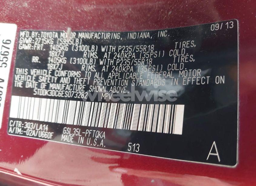 Photo 9 of 2014 Toyota Sienna LIMITED 7 PASSENGER (VIN 5TDDK3DC6ES073282)